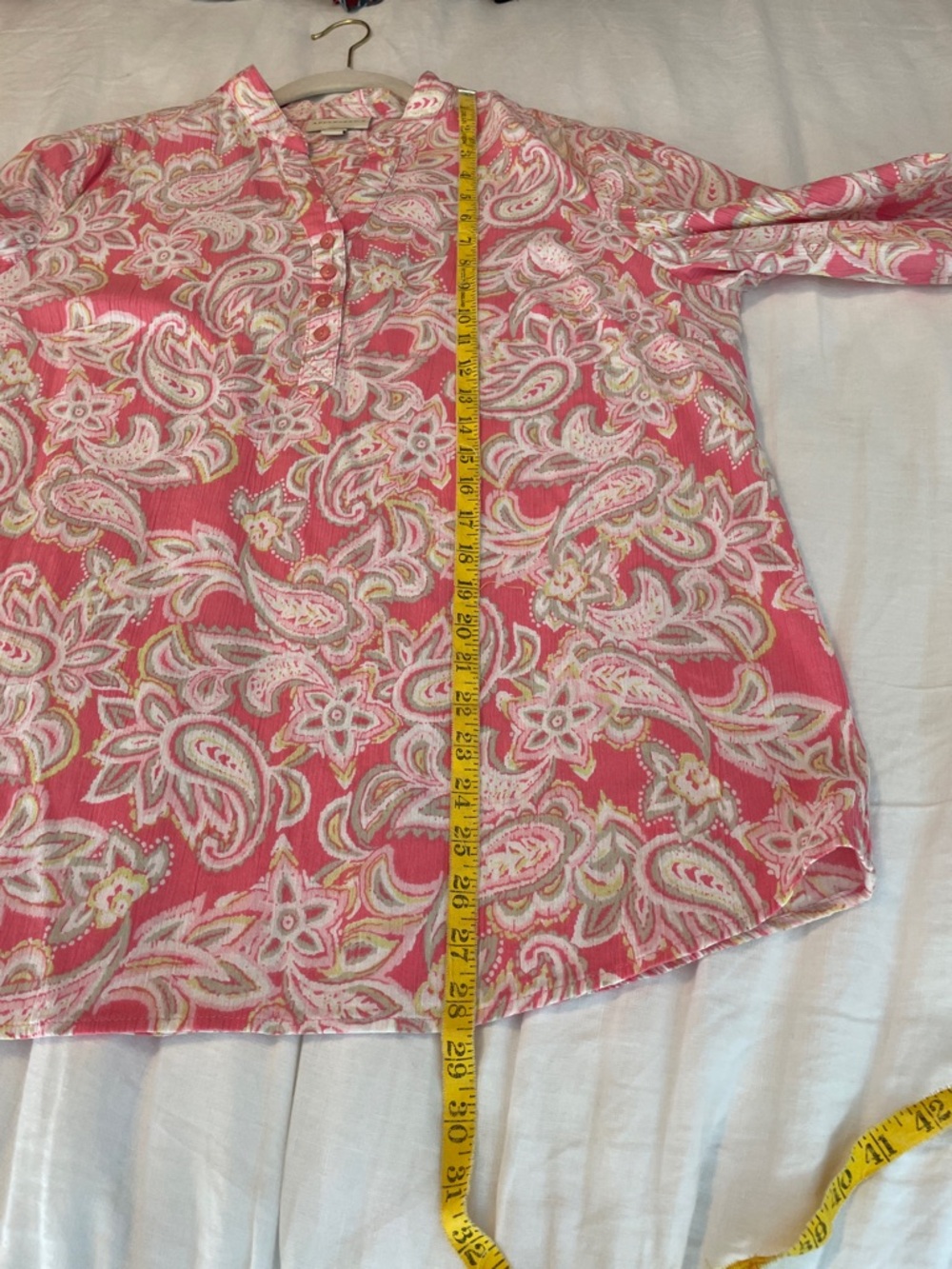 Appleseed's Coral Pink Paisley Button-Front Blouse - Picture 4 of 9